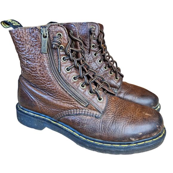 Dr. Martens Shoes - Vintage doc martins Pascal 8 eye brown leather distressed Combat boots zip up